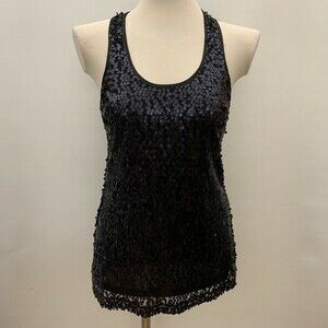D Studio Women's Top Small Black Sequins Racer Back Sleeveless